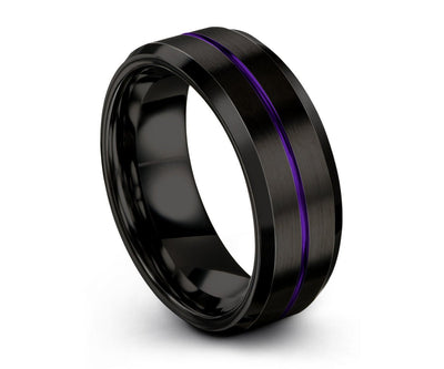 Mens Wedding Band, Tungsten Ring Purple 8mm, Wedding Ring Black, Engagement Ring, Promise Ring, Personalized, Rings for Men, Rings for Women