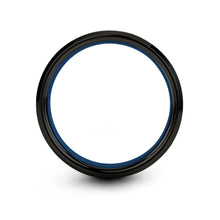 Silver and Black Tungsten Ring With Blue Accent