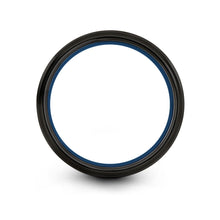 Silver and Black Tungsten Ring With Blue Groove