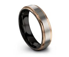 Mens Wedding Band Brushed Silver, Black & Rose Gold Wedding Ring, Tungsten Ring 8mm 18K, Engagement Ring, Promise Ring, Rings for Men