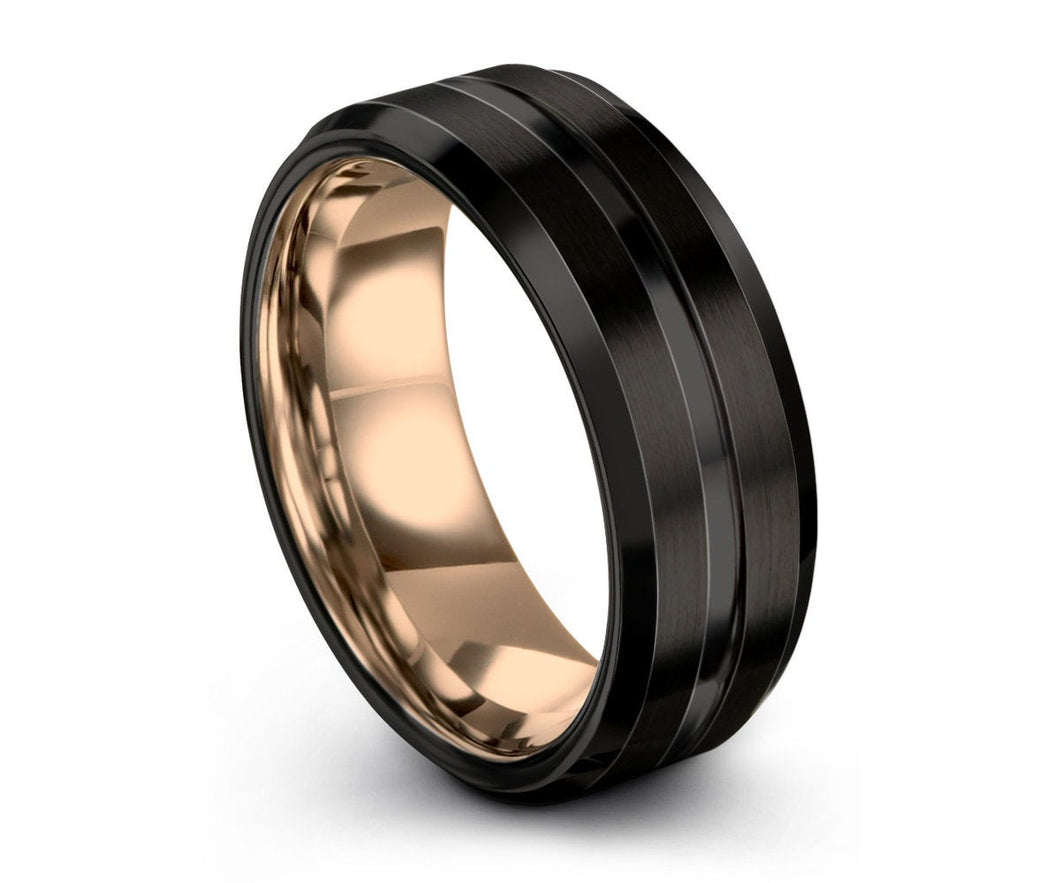 Mens Wedding Band, Rose Gold Wedding Ring, Tungsten Ring 8mm 18K, Engagement Ring, Promise Ring, Rings for Men, Rings for Women, Gold Ring