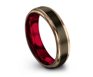 Red GUNMETAL Tungsten Ring, 18k Rose Gold, Red Wedding Band 8mm, Wedding Ring, Engagement Ring, Promise Ring, Rings for Women, Rings for Men