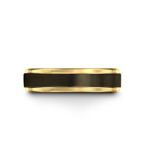 Mens Ring Gunmetal, Mens Wedding Band Yellow Gold 8mm 18K, Tungsten Ring, Wedding Ring, Engagement Ring, Promise Ring, Rings for Men, Black