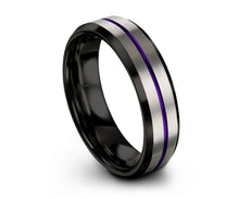 Personalized Purple Tungsten Wedding Band for Men & Women | Brushed Silver | Unique Promise Ring | Engagement, Anniversary, Gift Idea