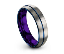 Tungsten Ring Mens Purple Brushed Silver Blue Wedding Band Tungsten Ring Tungsten Carbide 6mm Man Male Women Anniversary Matching