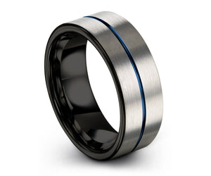 Tungsten Ring Mens Black Blue Wedding Band Tungsten Ring Tungsten Carbide 9mm Tungsten  Man Wedding Band Male Women Anniversary Matching