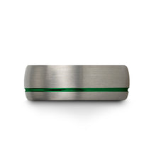 Silver and Black Tungsten Ring With Green Accent