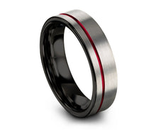 Tungsten Ring Mens Brushed Silver Black Red Wedding Band Tungsten Ring Tungsten Carbide 6mm Tungsten  Man Male Women Anniversary Matching