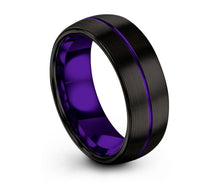 Tungsten Ring Purple, Mens Wedding Band Black 8mm, Wedding Ring, Engagement Ring, Promise Ring, Personalized, Rings for Men, Rings for Women