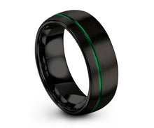 Mens Wedding Band Black, Tungsten Ring Green, Wedding Ring, Engagement Ring, Promise Ring, Rings for Men, Rings for Women, Black Ring