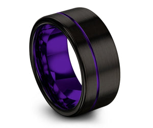 Mens Wedding Band Black 8mm, Tungsten Ring Purple, Wedding Ring, Engagement Ring, Promise Ring, Rings for Men, Mens Ring, Black Ring