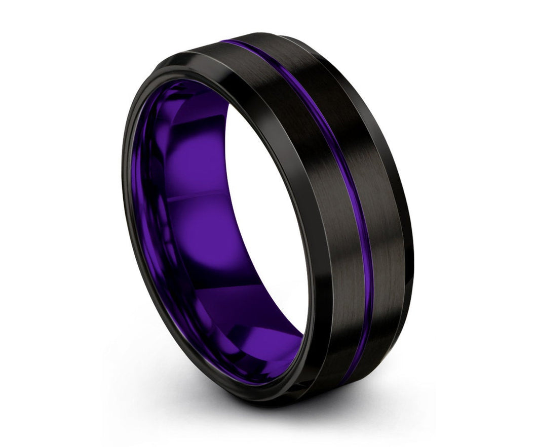 Unisex Purple Wedding Band, Black Tungsten Ring 4mm, Wedding Ring, Engagement Ring, Promise Ring, Personalized, Gift for Him, Gift for Her