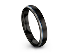 Black Tungsten Ring With Silver and Blue Accent