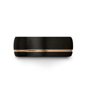 Black Tungsten and Rose Gold Grooved Band Ring