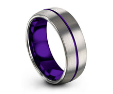 Mens Wedding Band Purple, Tungsten Ring Silver, Mens Ring, Promise Ring, Engagement Ring, Rings for Men, Rings for Women, Wedding Rings