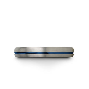 Silver Tungsten Ring With Blue and Black Accent
