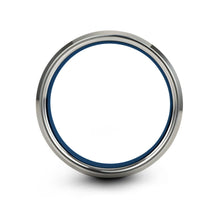 Brushed Silver Tungsten Ring With Blue Accent